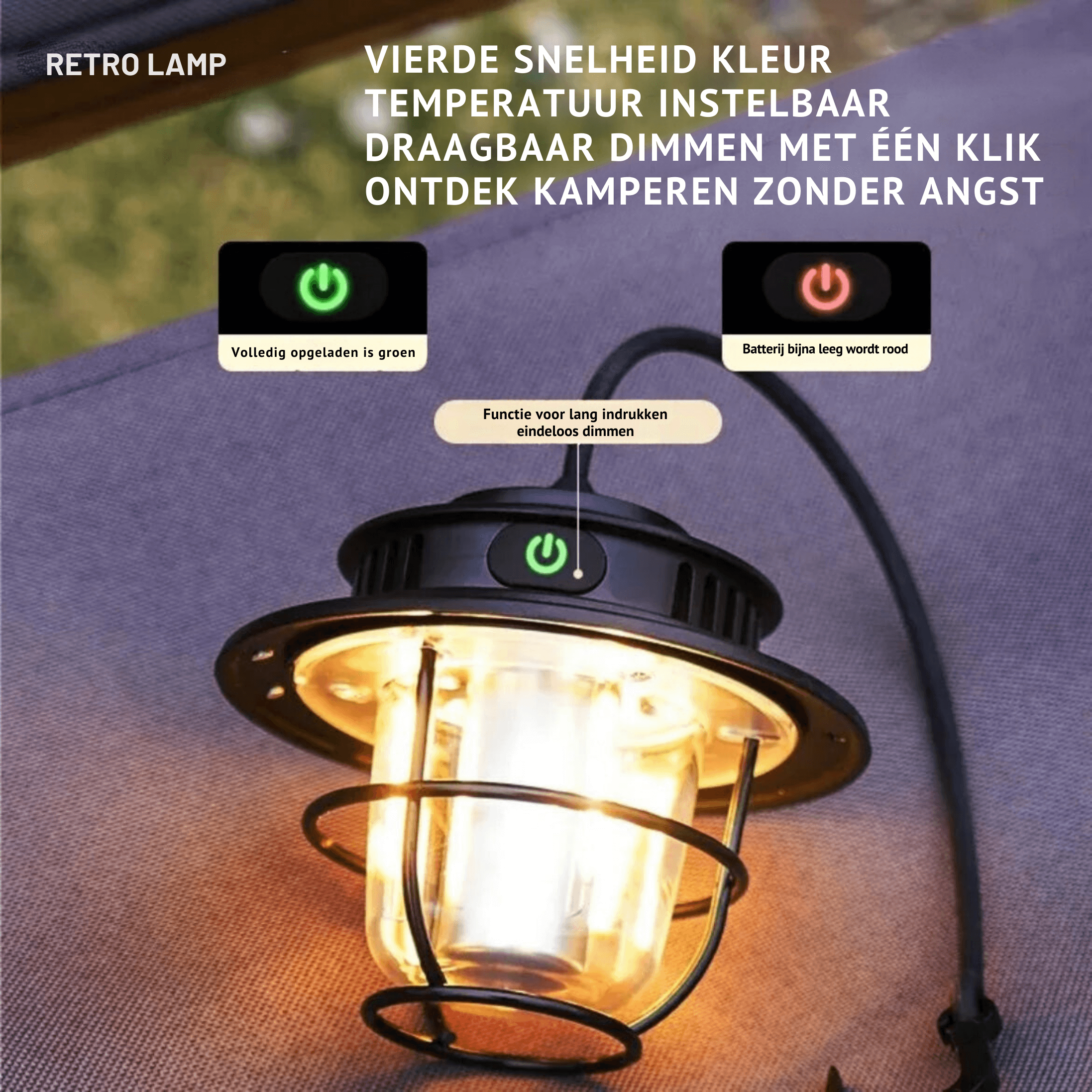 Tragbare LED-Campinglampe mit Retro-Stil