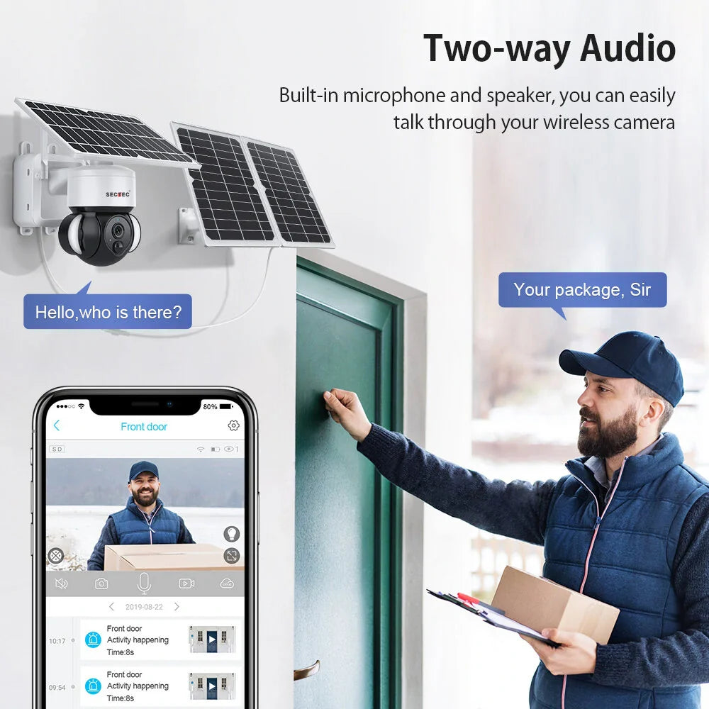SECTEC Outdoor Solar WLAN Sicherheitskamera, Full-Day-Aufzeichnung, Farb-Nachtsicht, PIR-Bewegungserkennung, batteriebetrieben, IP66 wasserdicht