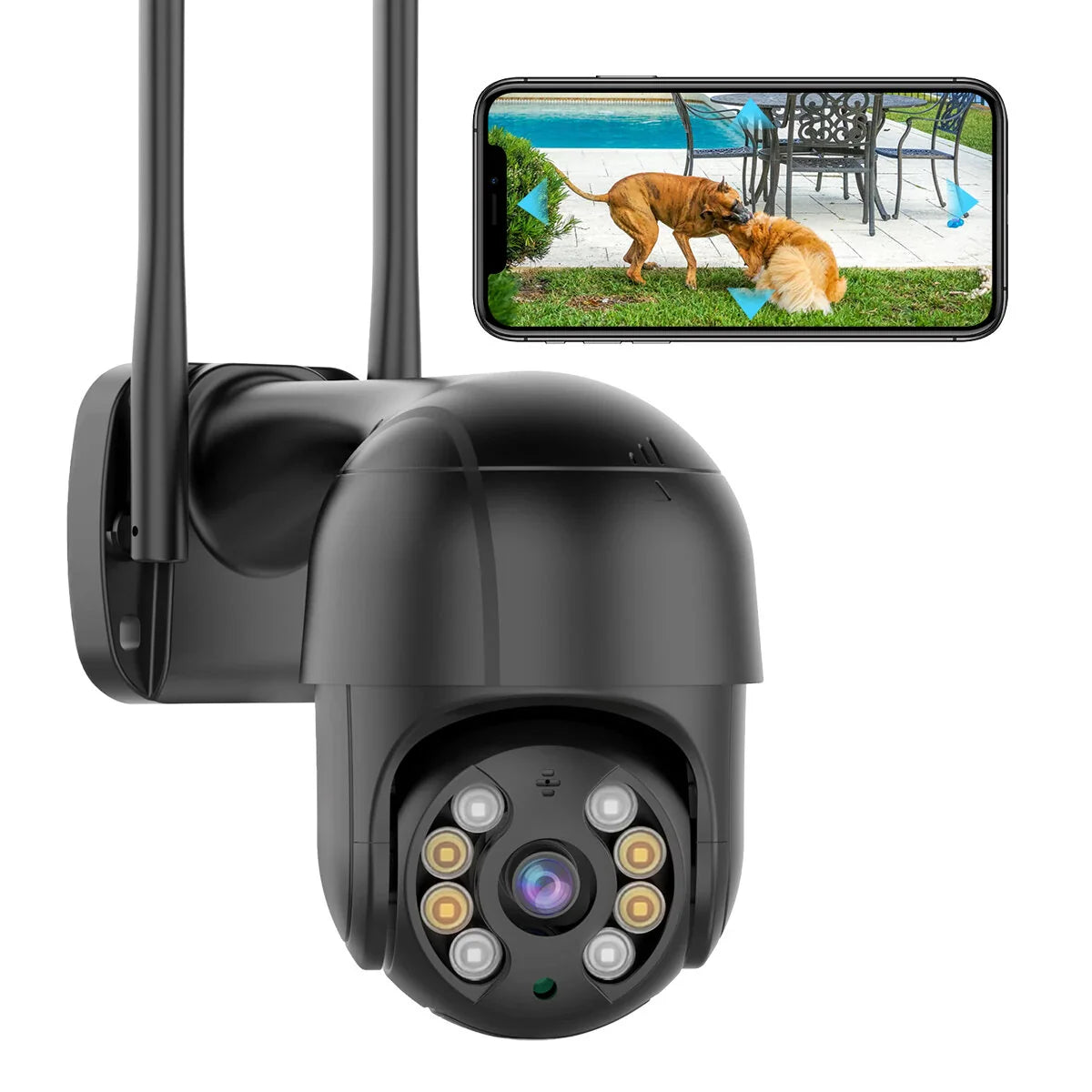 1080P WiFi PTZ Sicherheitskamera: Nachtsicht, Zwei-Wege-Intercom, Fernüberwachung, KI-Alarm, IP66 wasserdicht