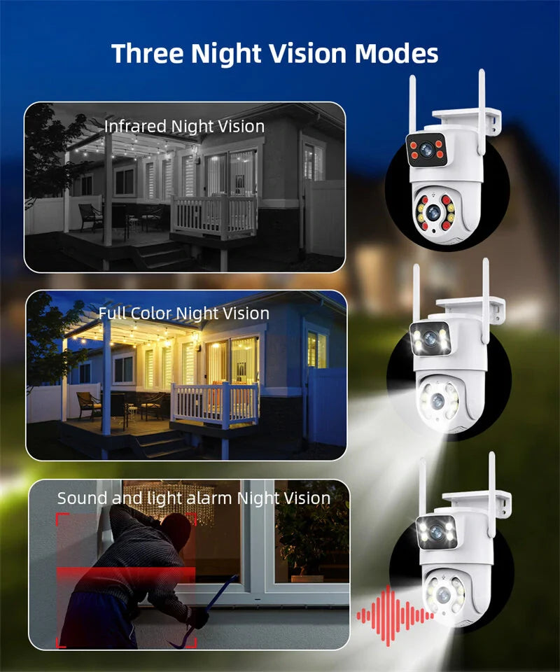 4K Wifi PTZ Überwachungskamera - Hiseeu WS318, Dual-Linse, 6MP, 4X Zoom, KI Menschenerkennung, IP66 wasserdicht, kabellos, Außenbereich Sicherheit, EU-Stecker