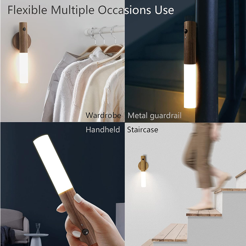 Holz USB wiederaufladbare magnetische Bewegungssensor Nachtlicht für Flure, Schlafzimmer usw.
