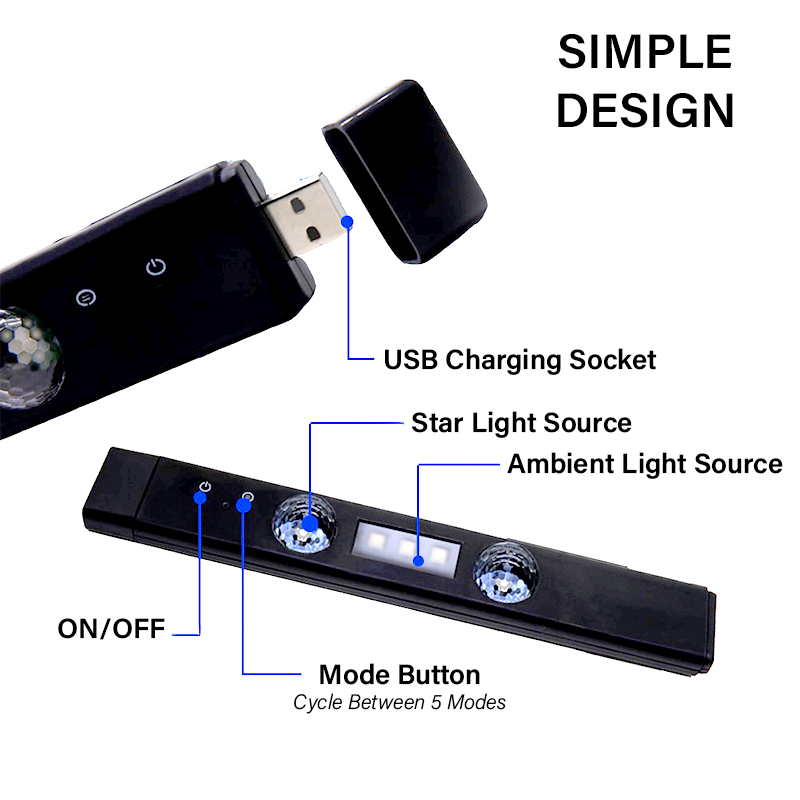 LED RGB Auto Ambient Atmosphäre Drahtloses Dach- & Fußlicht mit USB-Anschluss