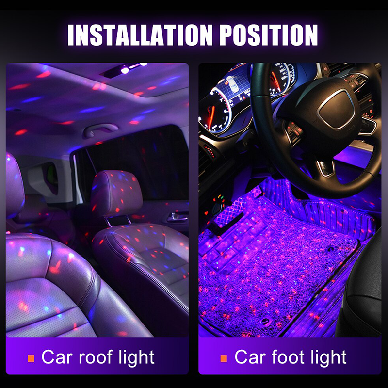 LED RGB Auto Ambient Atmosphäre Drahtloses Dach- & Fußlicht mit USB-Anschluss