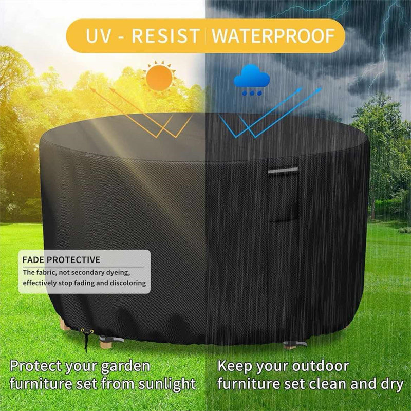 Runde wasserdichte Gartenmöbelabdeckung | Schwerlast-, UV-beständig und verstellbar für Tisch und Stühle im Freien