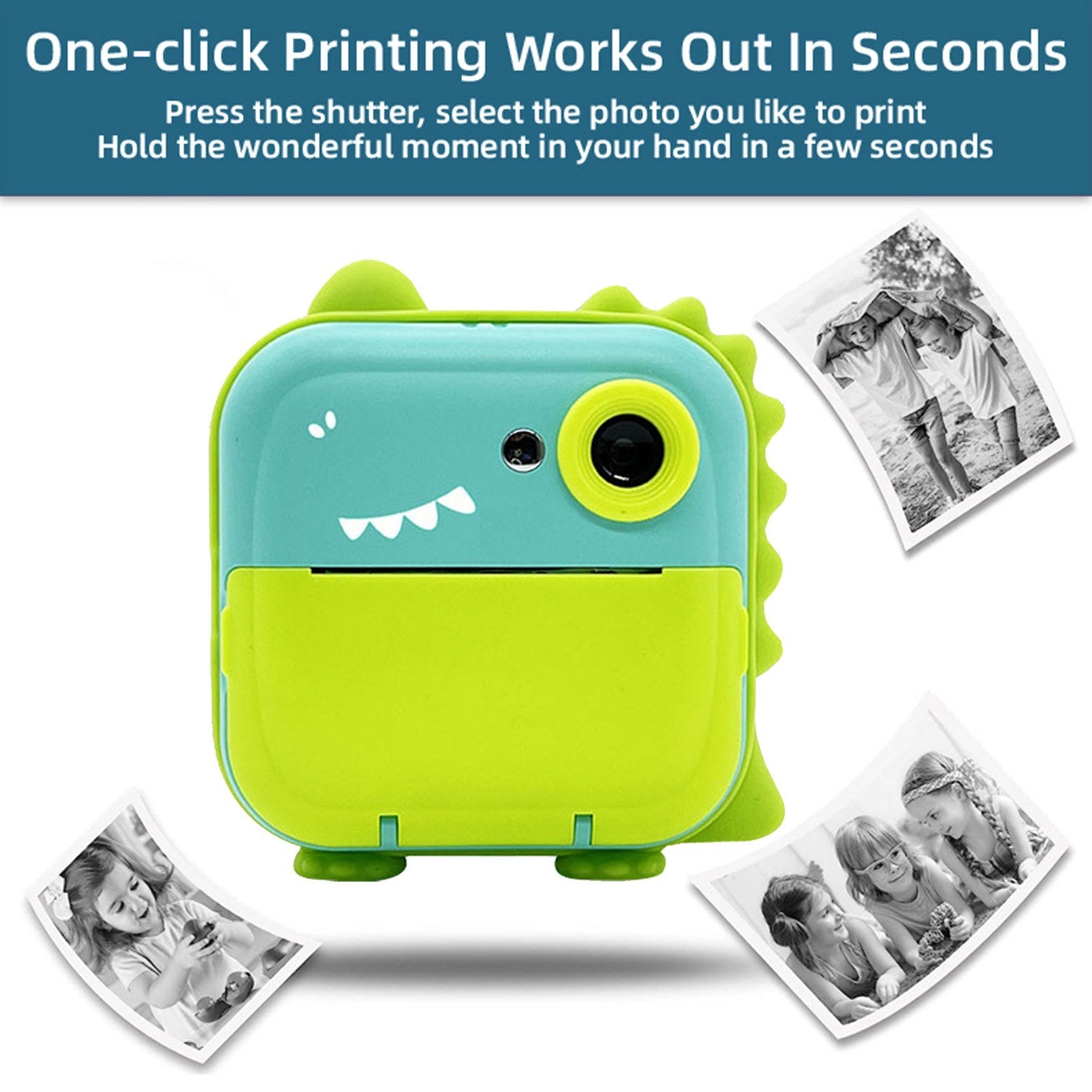Sofortdruck Digitalkamera für Kinder - 2400W Hochauflösung, 2.4 Display, Cartoon Tintenloser Thermodrucker, Duale Linse für Jungen & Mädchen