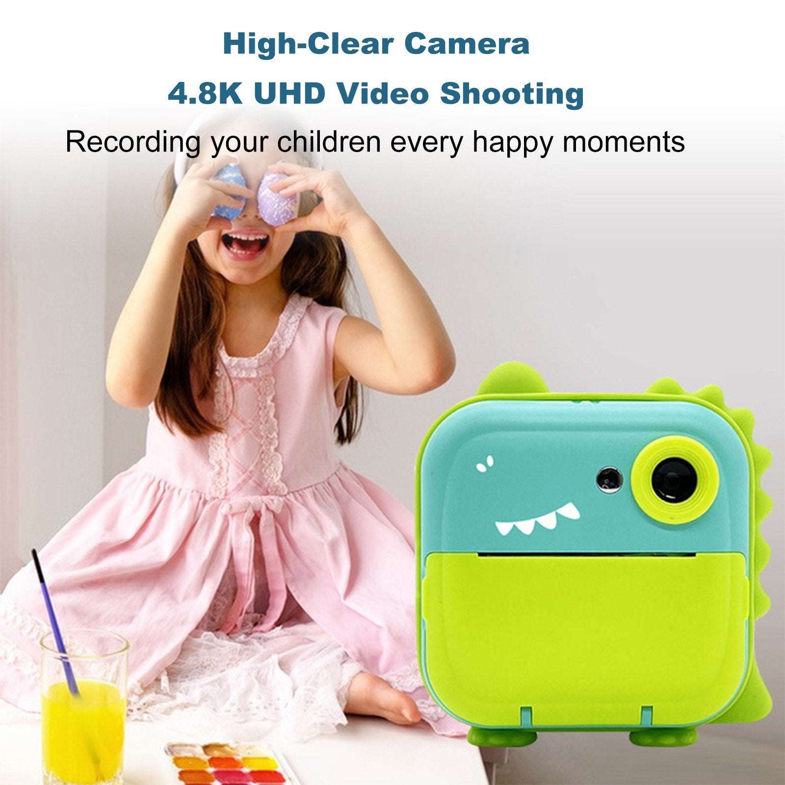 Sofortdruck Digitalkamera für Kinder - 2400W Hochauflösung, 2.4 Display, Cartoon Tintenloser Thermodrucker, Duale Linse für Jungen & Mädchen