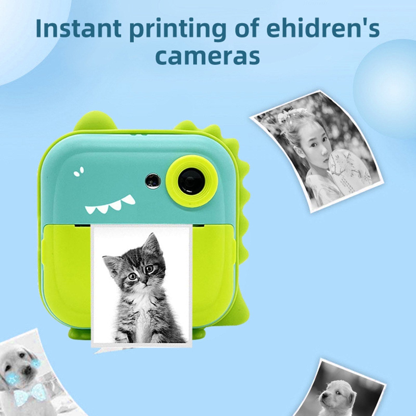 Sofortdruck Digitalkamera für Kinder - 2400W Hochauflösung, 2.4 Display, Cartoon Tintenloser Thermodrucker, Duale Linse für Jungen & Mädchen