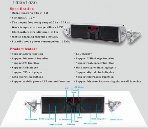 Wasserdichte Bluetooth-Motorradlautsprecher – Lenkerlautsprecher mit USB, TF, LED & App-Steuerung