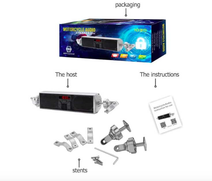 Wasserdichte Bluetooth-Motorradlautsprecher – Lenkerlautsprecher mit USB, TF, LED & App-Steuerung