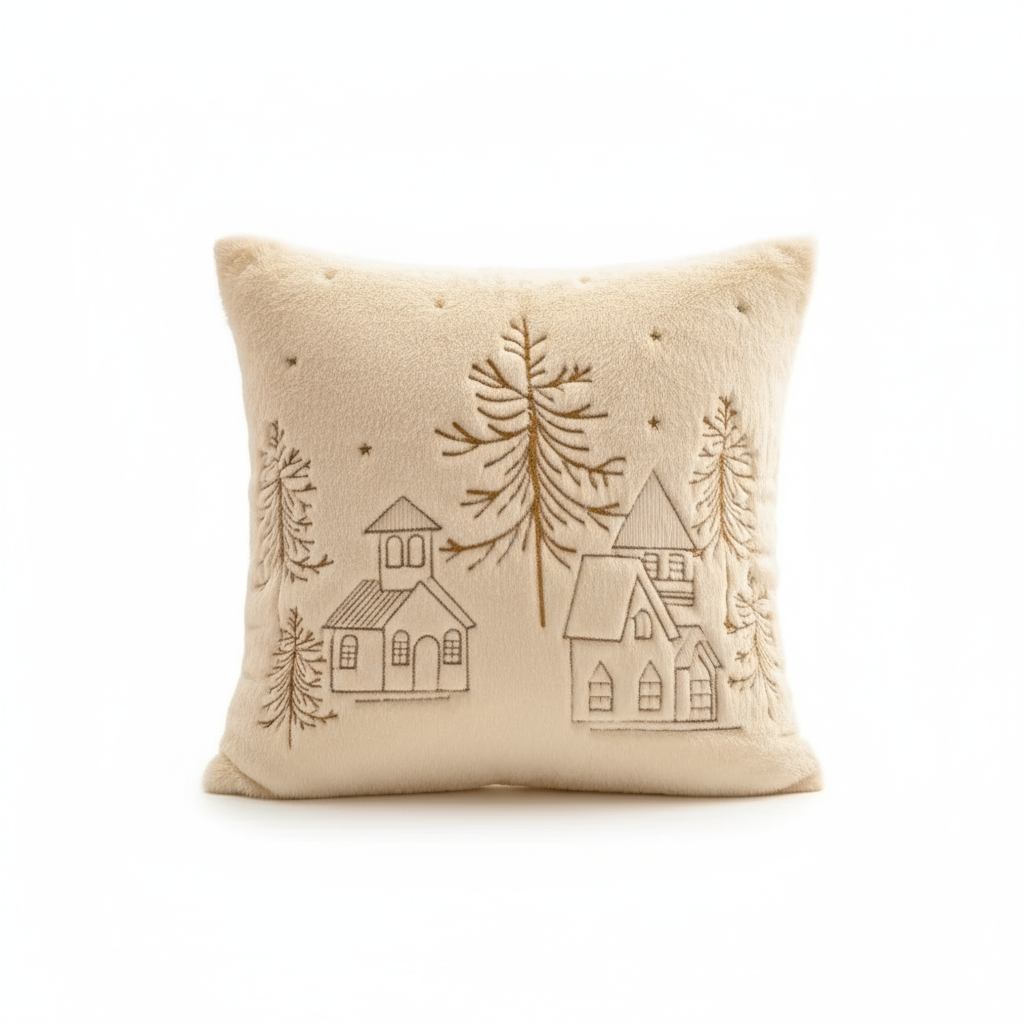 Plüsch Weihnachtskissenbezug | Bestickte Kissenhülle