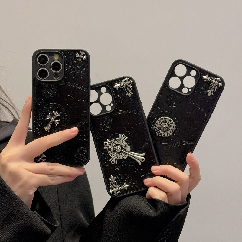 Cross Chrome Hearts Leder Handyhülle für iPhone