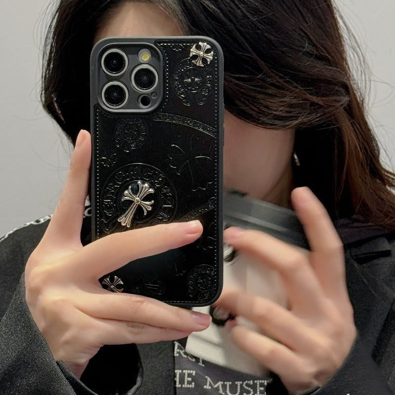 Cross Chrome Hearts Leder Handyhülle für iPhone