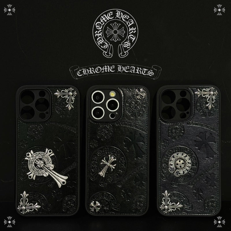 Cross Chrome Hearts Leder Handyhülle für iPhone