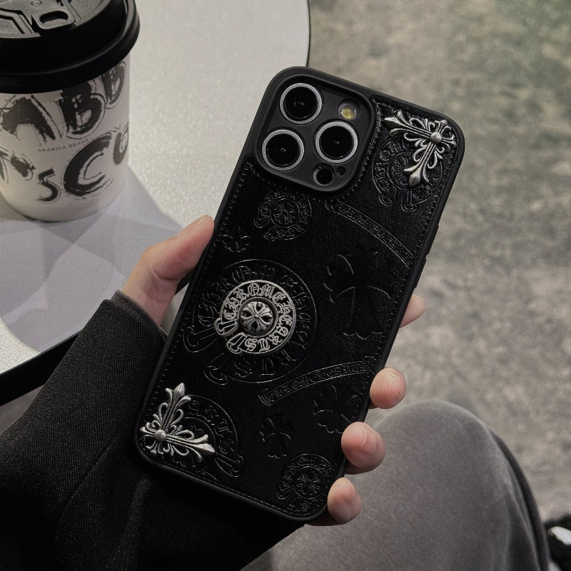 Cross Chrome Hearts Leder Handyhülle für iPhone