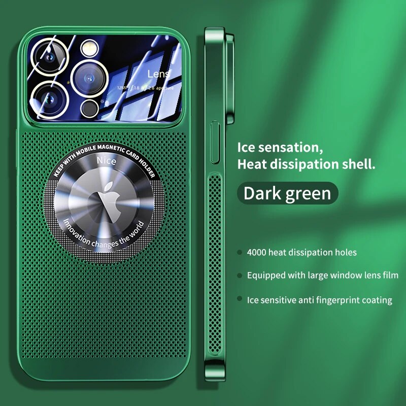 Luxus wärmeableitendes Magnetgehäuse als iPhone-Hülle | MagSafe Case mit galvanisiertem Metallrahmen und vergrößernder Glaslinse als Kameraschutzabdeckung für Apple iPhone 15/14/13/12 Pro Max Plus Cover | Panzertasche, hochwertige Handyhülle