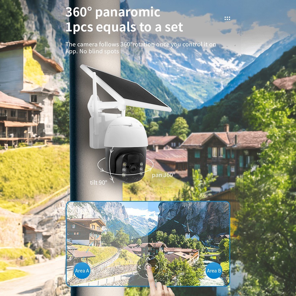 3MP Solarbetriebene Smart WiFi Sicherheitskamera mit Wandhalterung und drahtloser Überwachung
