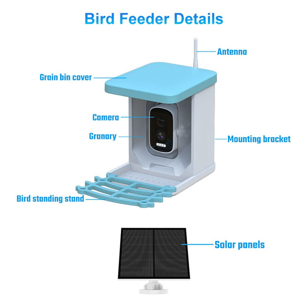 Solarbetriebener intelligenter Vogelfutterspender mit 4MP Kamera und 2L Kapazität für den Außenbereich
