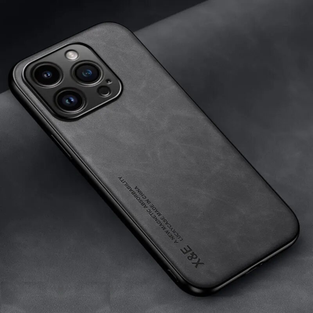 Leder Premium MagSafe Apple iPhone Hülle mit galvanisiertem Rahmen | Goldener Rahmen Case, Kameraschutz - Schutzhülle für iPhone 15, 14 Pro Max Plus