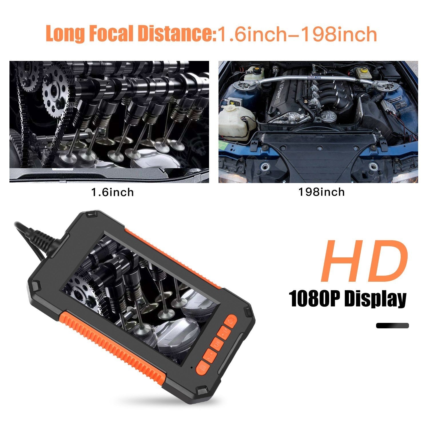 1080P HD 4.3 Zoll LCD Handheld-Endoskop, IP67 wasserdicht, 8mm Kamera mit 8 LEDs (5M weichem Kabel)