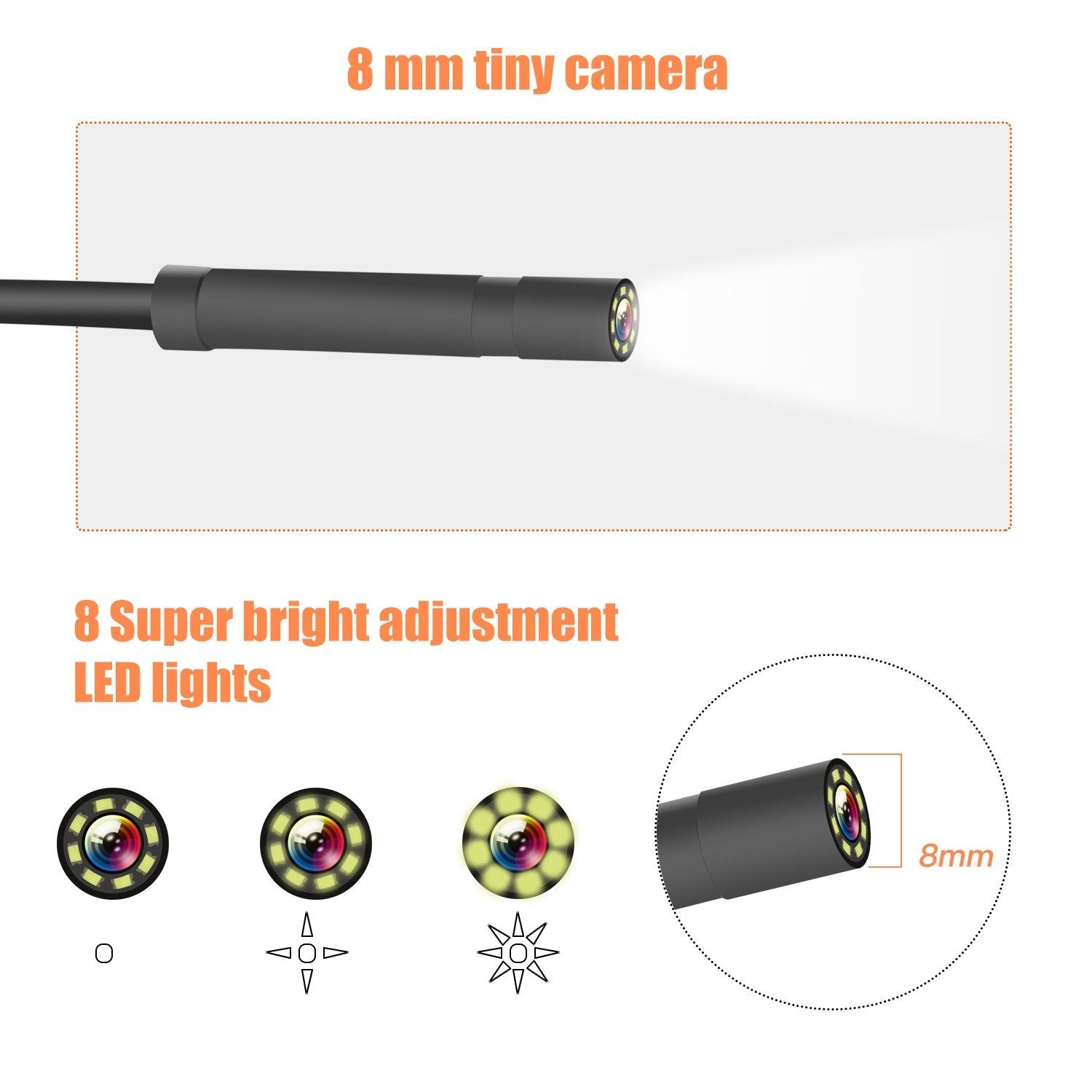 1080P HD 4.3 Zoll LCD Handheld-Endoskop, IP67 wasserdicht, 8mm Kamera mit 8 LEDs (5M weichem Kabel)