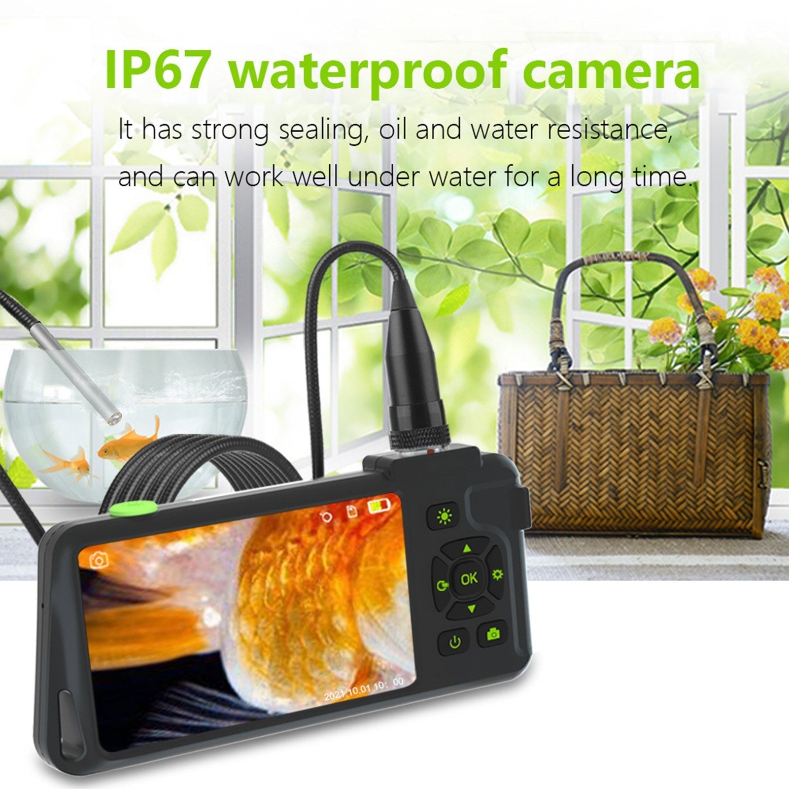 4,5-Zoll IPS Industrie-Endoskop, 1080P HD Borescope Kamera mit 6 LEDs, IP67 wasserdicht, TF-Kartensteckplatz