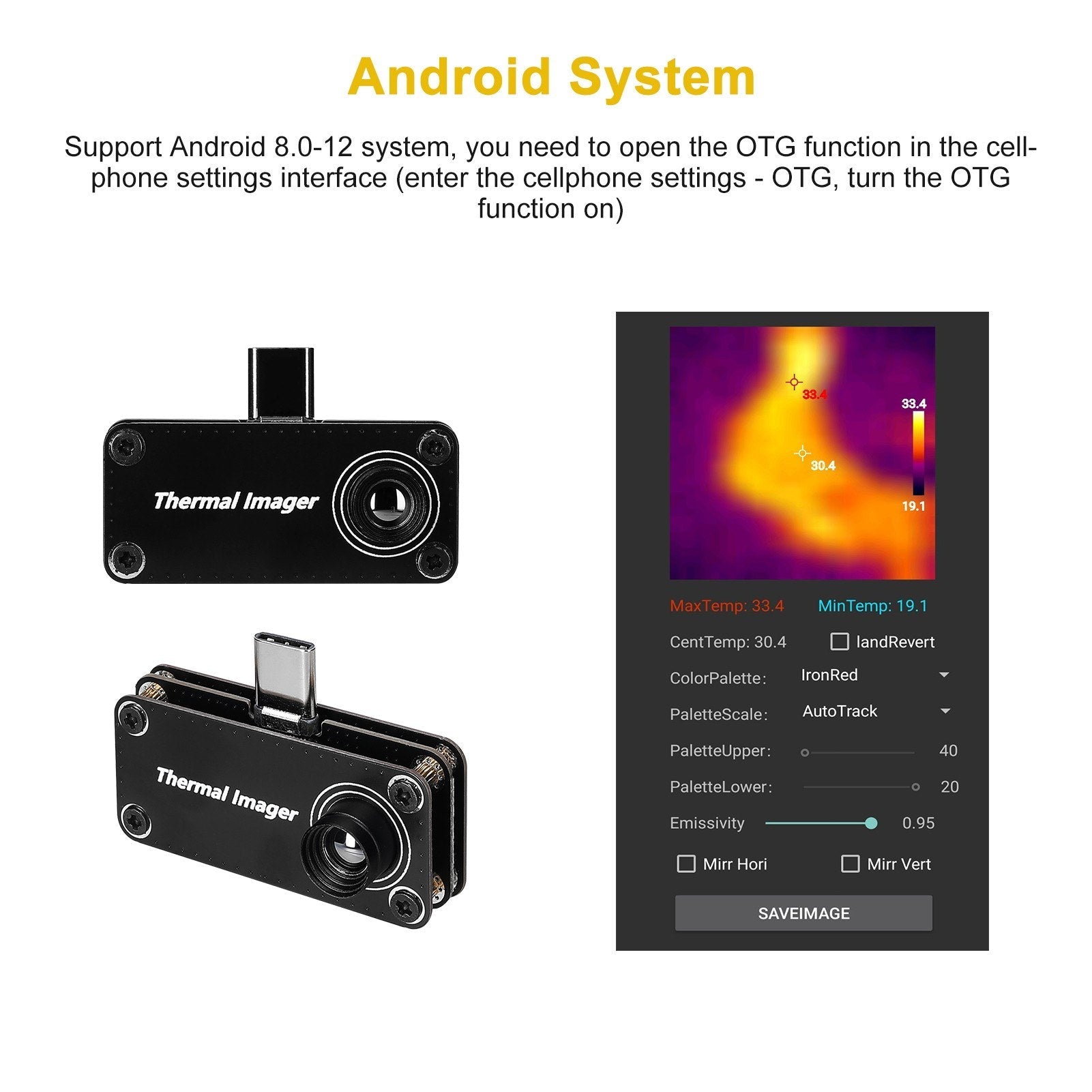 Type-C Infrarot-Wärmebildkamera 32x32 Auflösung Temperaturmessgerät für Android-Handys mit OTG