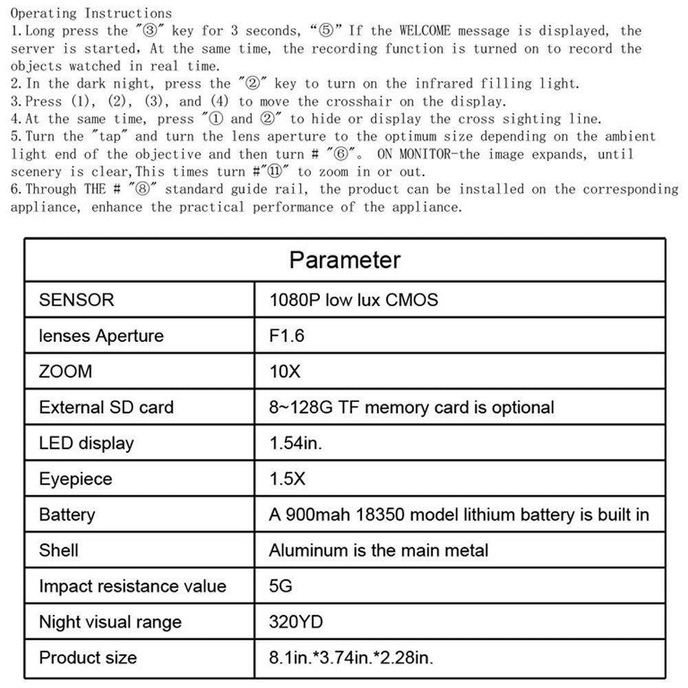 1080P Tragbare Nachtsichtkamera mit 1,54-Zoll-Display für Tag/Nacht-Nutzung, Foto-/Videoaufnahme, Infrarot-Digital für Outdoor-Aktivitäten