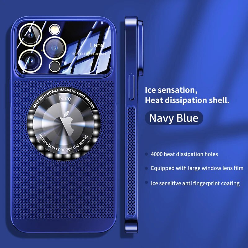 Luxus wärmeableitendes Magnetgehäuse als iPhone-Hülle | MagSafe Case mit galvanisiertem Metallrahmen und vergrößernder Glaslinse als Kameraschutzabdeckung für Apple iPhone 15/14/13/12 Pro Max Plus Cover | Panzertasche, hochwertige Handyhülle