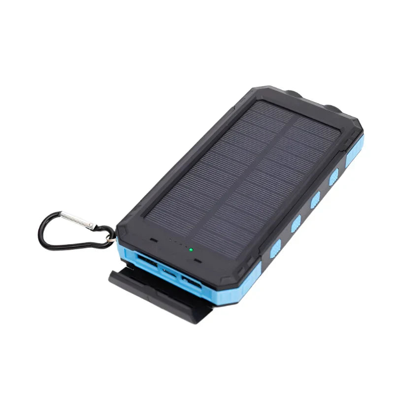 Solar Powerbank tragbar mit LED-Licht, USB-C/USB-A Anschlüssen und Solarpanel