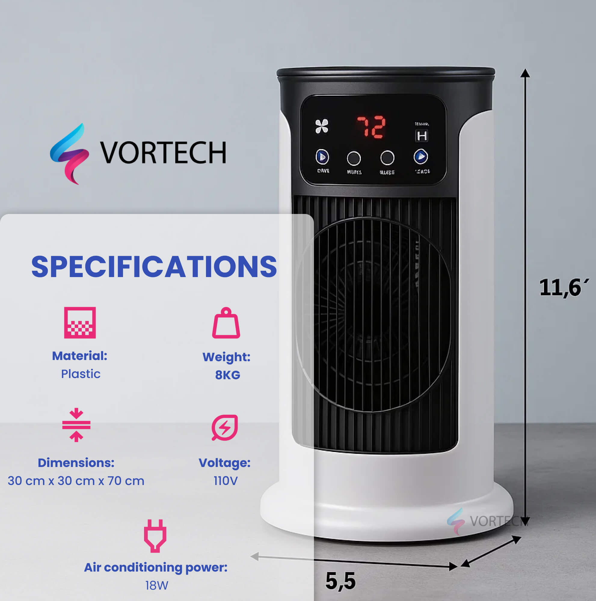 Tragbare stehende Klimaanlage mit 8h Timer, leisem Betrieb & vier Rollen – energieeffizient für Zuhause, Büro & Wohnheim