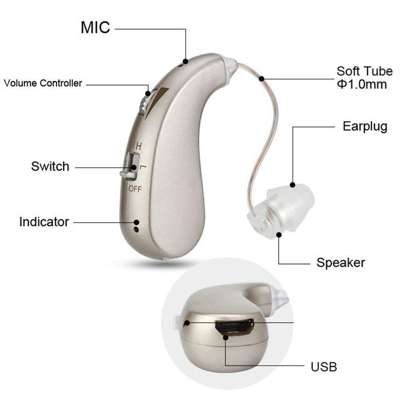 USB wiederaufladbare Bluetooth Hörgerät Kopfhörer für Senioren