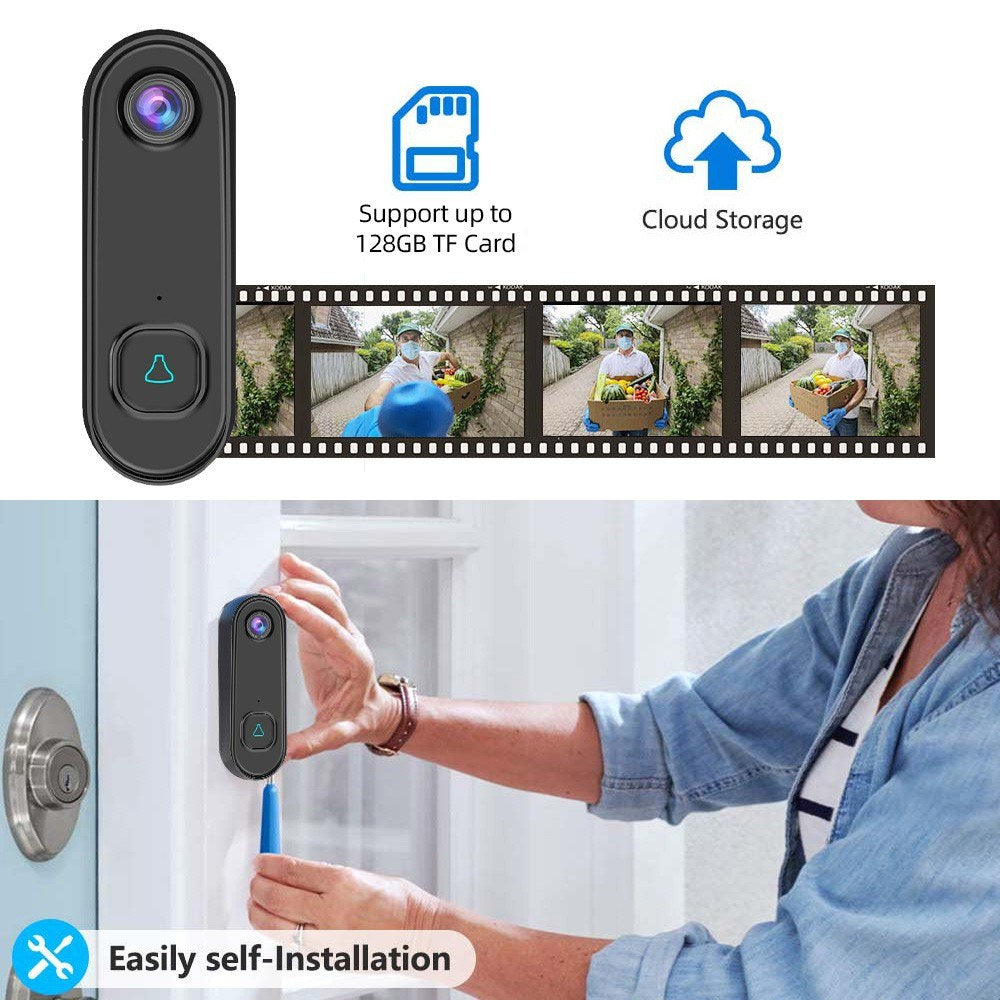 1080P HD Wireless Video-Türglocke mit Zwei-Wege-Audio, PIR-Bewegungserkennung, Nachtsicht, IP55 wetterfest, 2.4GHz WiFi, batteriebetrieben, Tuya-App-Steuerung - intelligente Türglocke Kamera