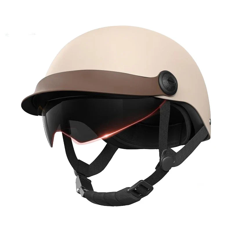 Retro-Halbgesichtshelm mit einziehbarer Sonnenblende und verstellbarem Riemen