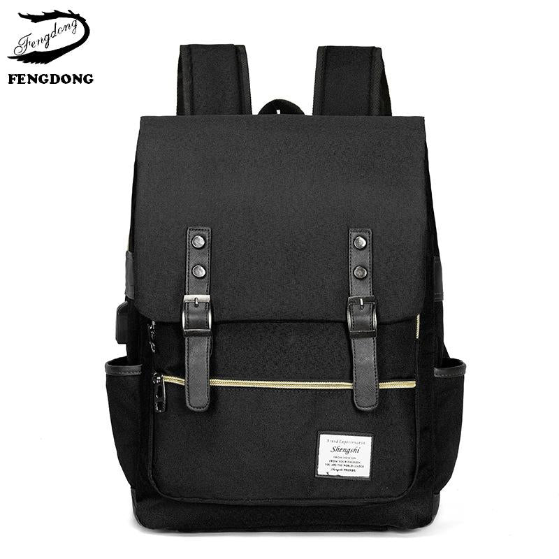 Vintage Laptop Rucksack mit USB – Schulrucksack für Uni, Reisen & Alltag, 15.6 Zoll