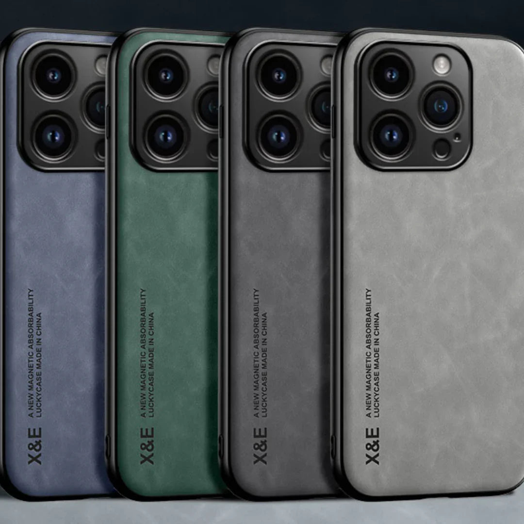 Leder Premium MagSafe Apple iPhone Hülle mit galvanisiertem Rahmen | Goldener Rahmen Case, Kameraschutz - Schutzhülle für iPhone 15, 14 Pro Max Plus