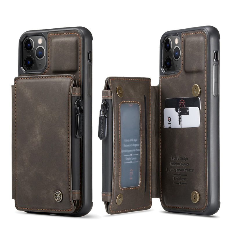 Hochwertige Leder-Brieftasche mit Kartenfach, Portmonee und Ständer iPhone-Hülle | MagSafe Case mit Rundumschutz und Kameralinsenschutzabdeckung für Apple iPhone 15/14/13/12 Pro Max Plus Cover | Panzertasche Handyhülle | Wallet & Geldbörse Schutzhülle