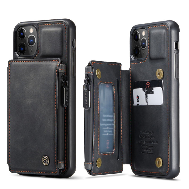 Hochwertige Leder-Brieftasche mit Kartenfach, Portmonee und Ständer iPhone-Hülle | MagSafe Case mit Rundumschutz und Kameralinsenschutzabdeckung für Apple iPhone 15/14/13/12 Pro Max Plus Cover | Panzertasche Handyhülle | Wallet & Geldbörse Schutzhülle