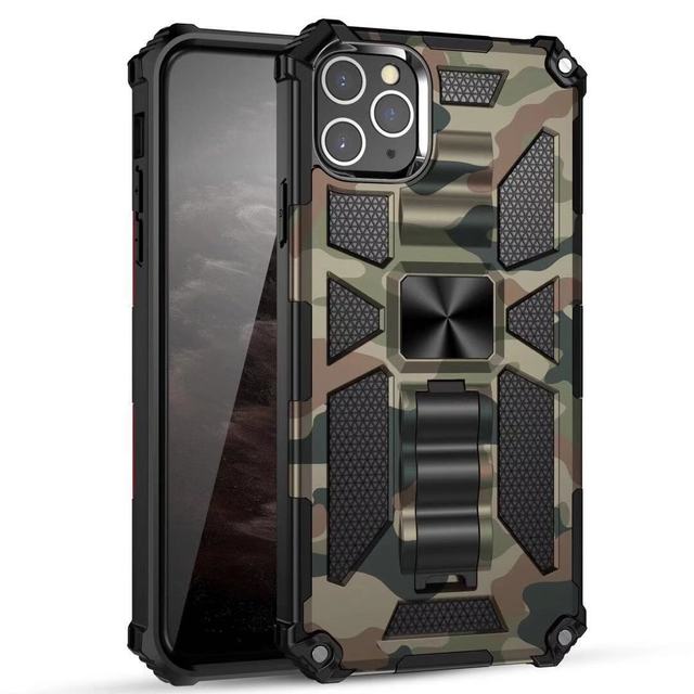 Hochwertige Hybrid-Militärpanzerung iPhone-Hülle MagSafe Case für Apple iPhone 15/14/13/12 Pro Max Plus mit eingebautem Ständer, Tarnung-Cover, Kamera-Rundumschutz und Bildschirmschutz Handyhülle