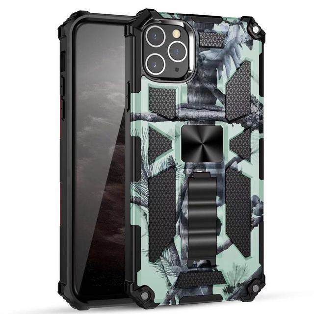 Hochwertige Hybrid-Militärpanzerung iPhone-Hülle MagSafe Case für Apple iPhone 15/14/13/12 Pro Max Plus mit eingebautem Ständer, Tarnung-Cover, Kamera-Rundumschutz und Bildschirmschutz Handyhülle