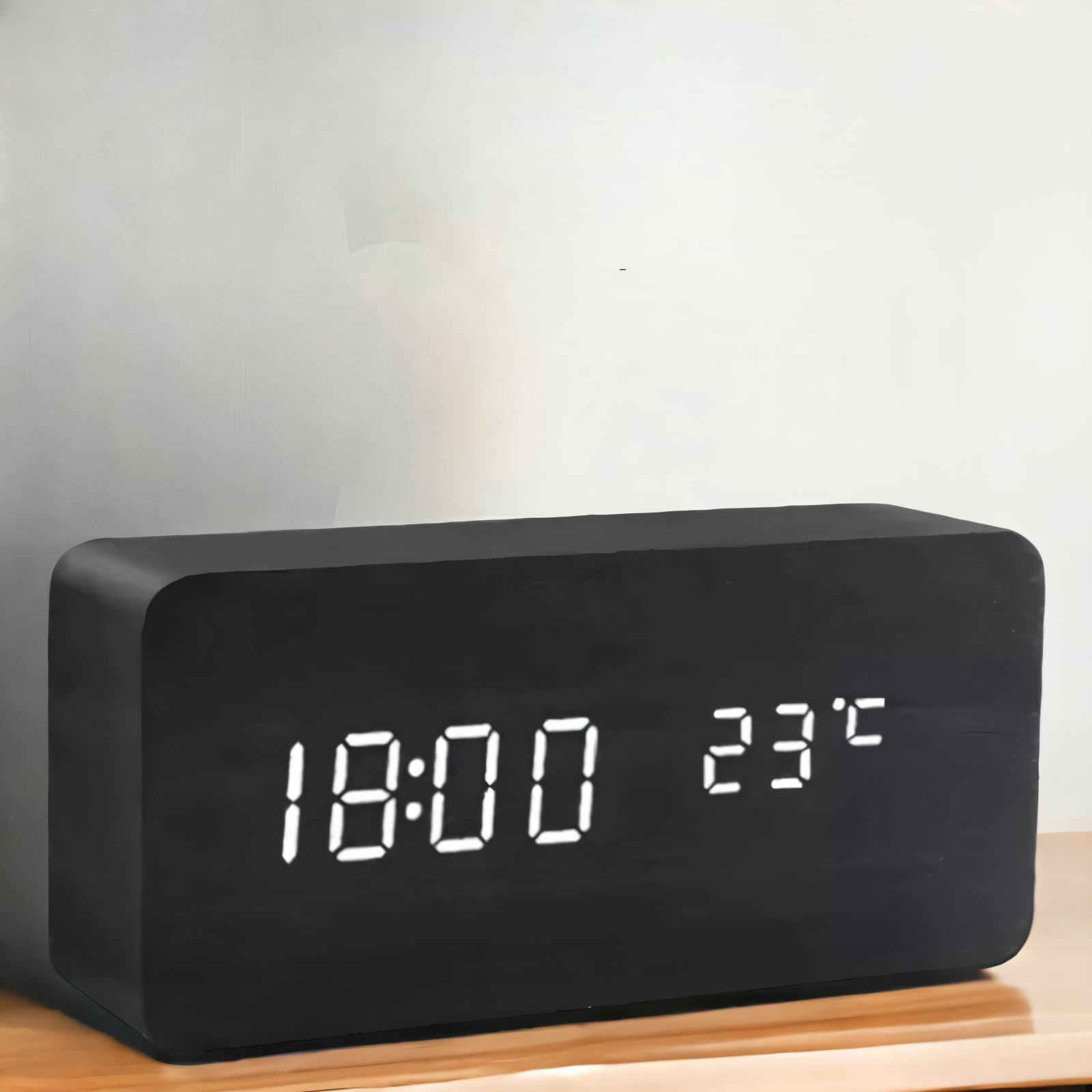 WakeyCue | Moderner Holz-LED-Digitalwecker mit Temperatur- und Feuchtigkeitsanzeige