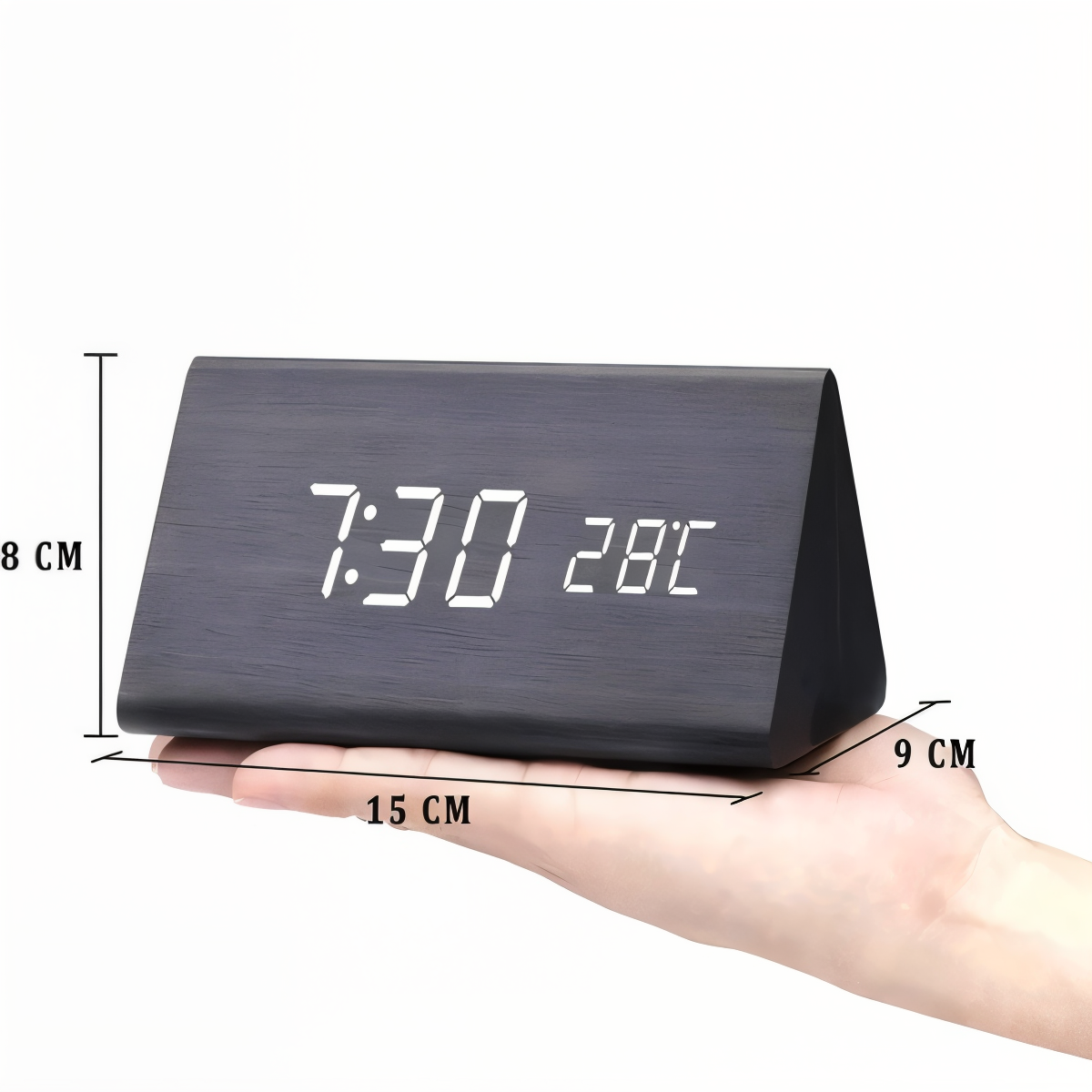 WakeyCue | Moderner Holz-LED-Digitalwecker mit Temperatur- und Feuchtigkeitsanzeige
