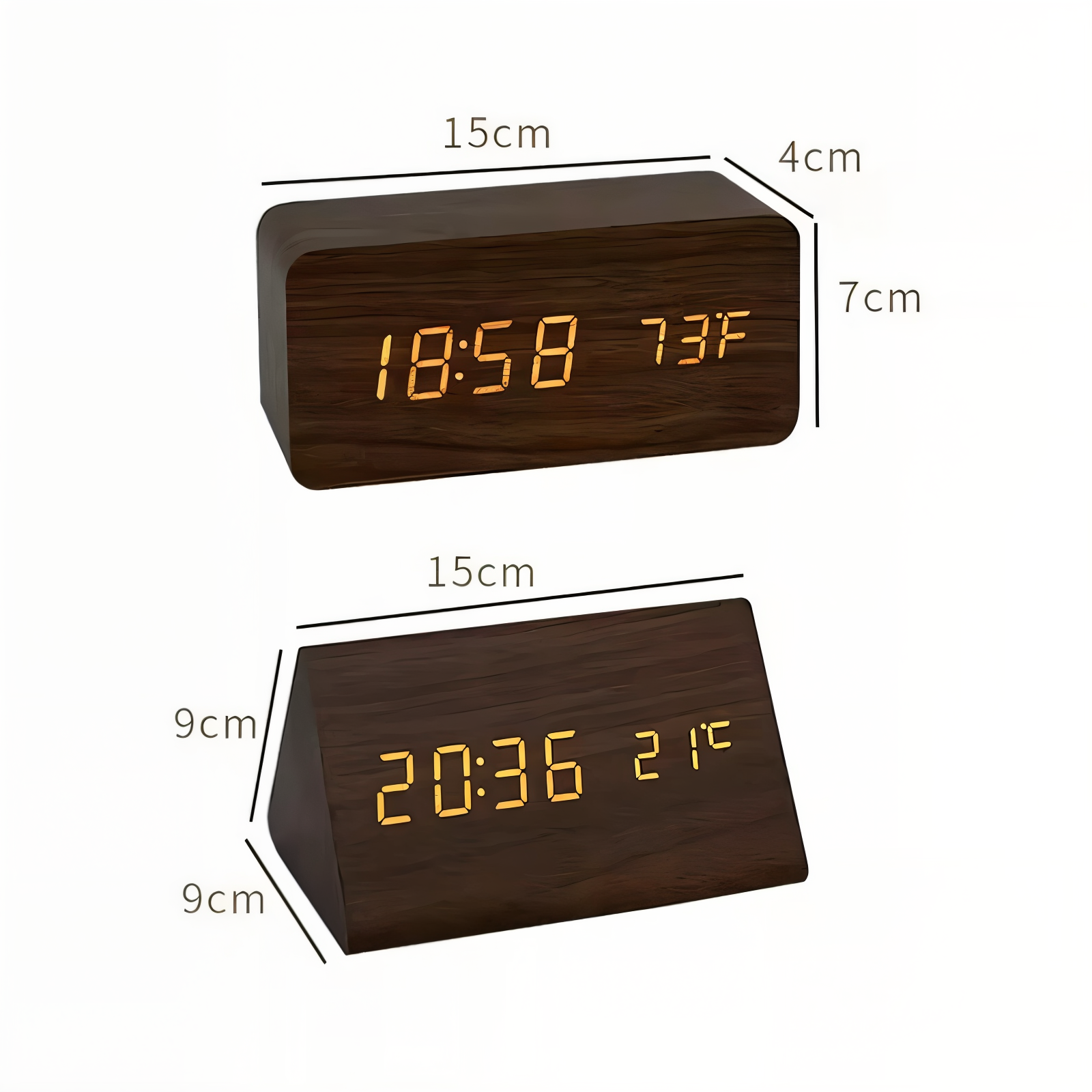 WakeyCue | Moderner Holz-LED-Digitalwecker mit Temperatur- und Feuchtigkeitsanzeige