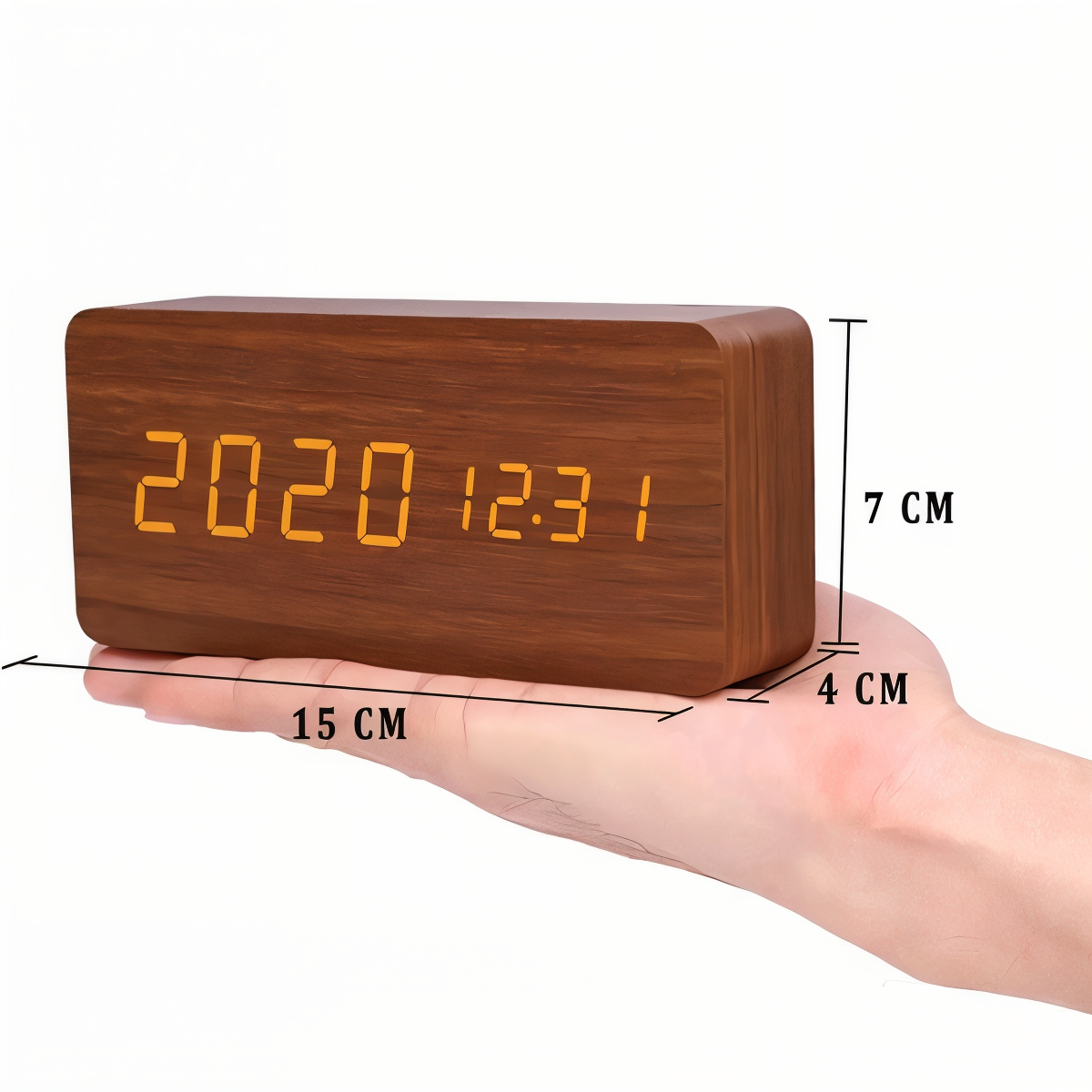 WakeyCue | Moderner Holz-LED-Digitalwecker mit Temperatur- und Feuchtigkeitsanzeige