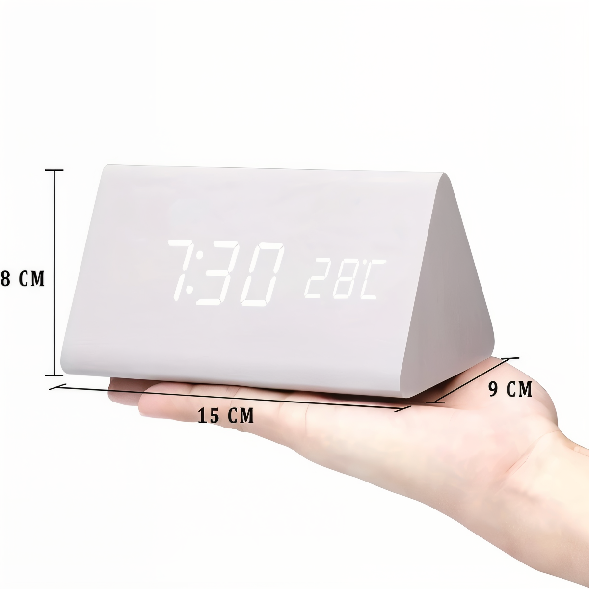 WakeyCue | Moderner Holz-LED-Digitalwecker mit Temperatur- und Feuchtigkeitsanzeige