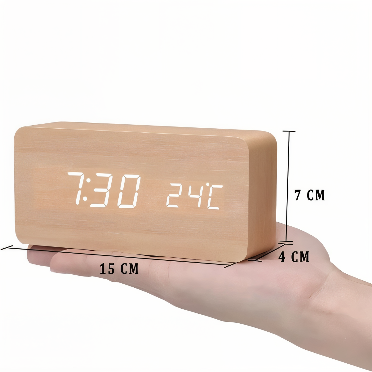 WakeyCue | Moderner Holz-LED-Digitalwecker mit Temperatur- und Feuchtigkeitsanzeige