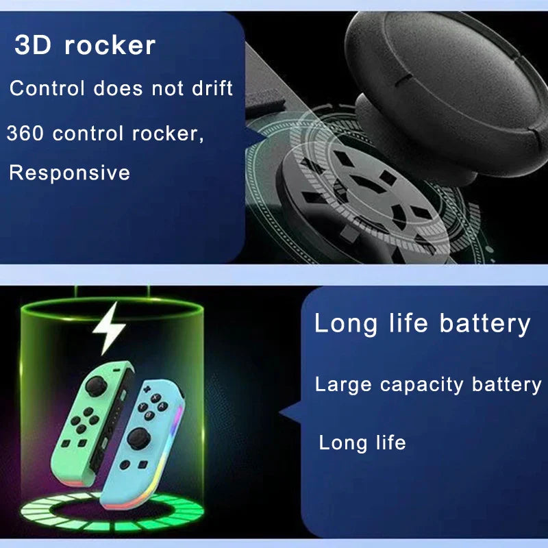 Switch-Controller Kabellos Bluetooth RGB Dual Vibration für Nintendo Switch, OLED & Lite