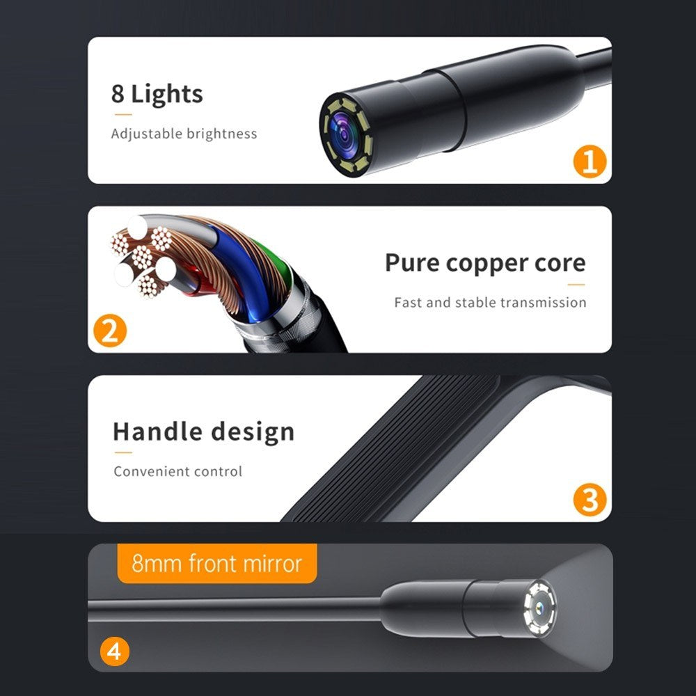 1080P HD Endoskop mit 4,3 Zoll Bildschirm, 8 LED-Lichtern, 5 Meter starres Kabel Inspektionskamera
