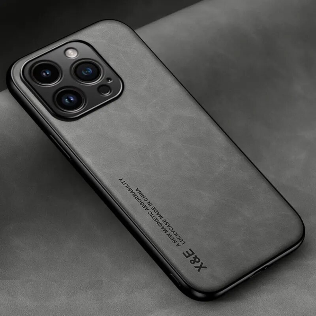 Leder Premium MagSafe Apple iPhone Hülle mit galvanisiertem Rahmen | Goldener Rahmen Case, Kameraschutz - Schutzhülle für iPhone 15, 14 Pro Max Plus