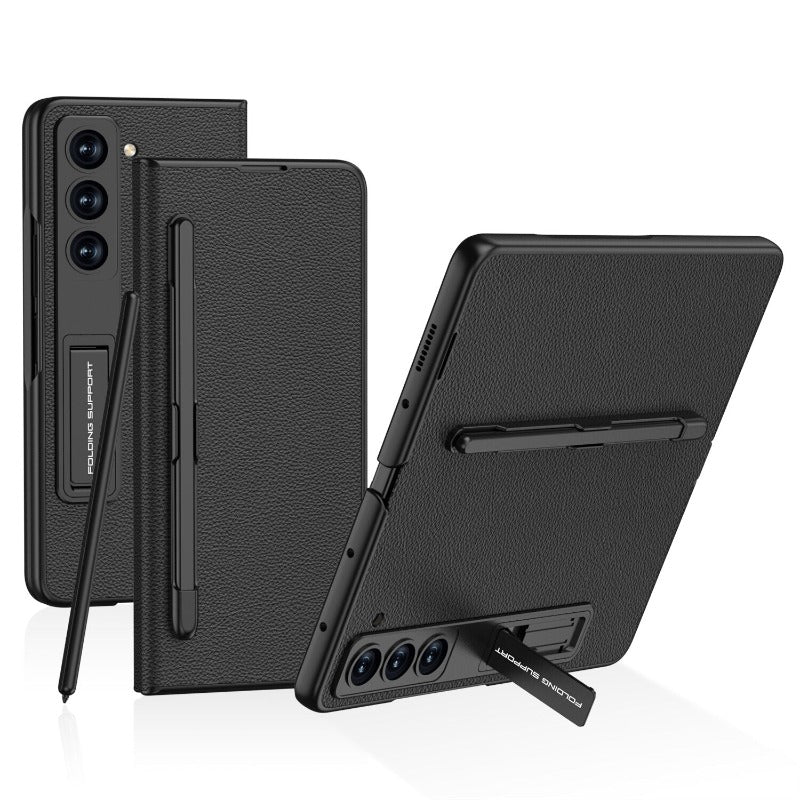Einteiliges Klappholster-Leder-Telefongehäuse mit S-Pen-Steckplatz für Samsung Galaxy Z Fold 5