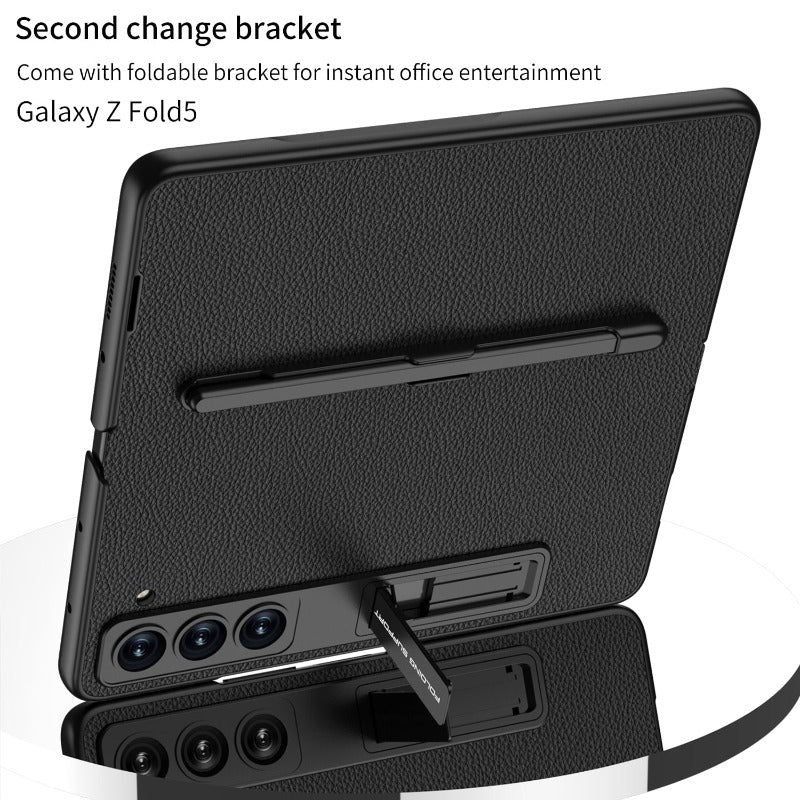 Einteiliges Klappholster-Leder-Telefongehäuse mit S-Pen-Steckplatz für Samsung Galaxy Z Fold 5